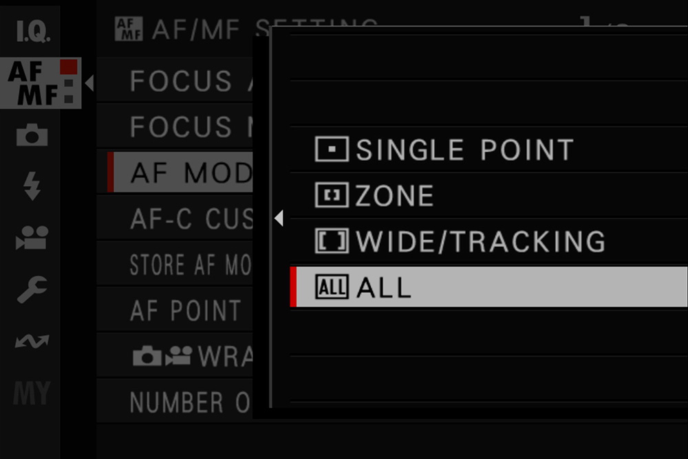 fuji af mode menu