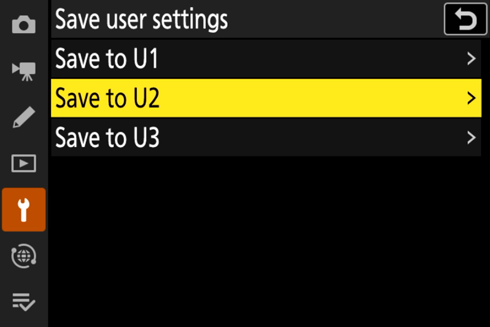 nikon save user settings