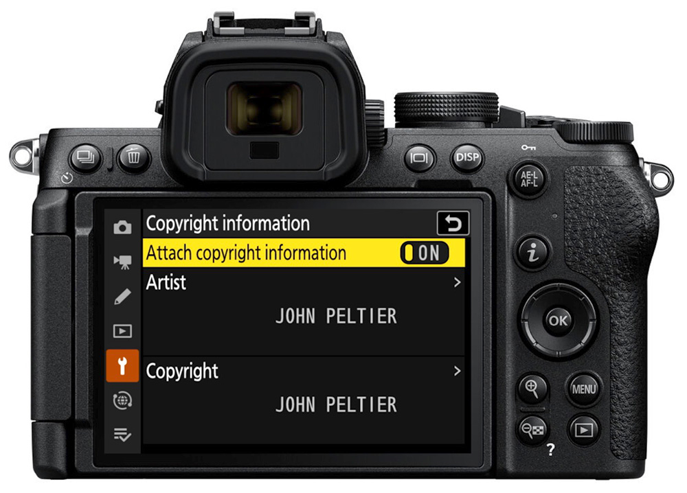 nikon copyright settings