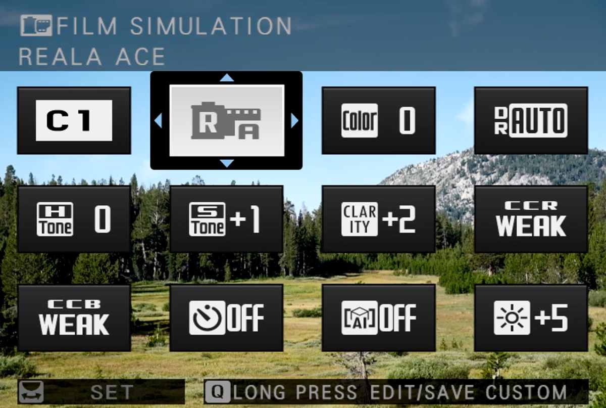 x-e5 film simulation dial q menu