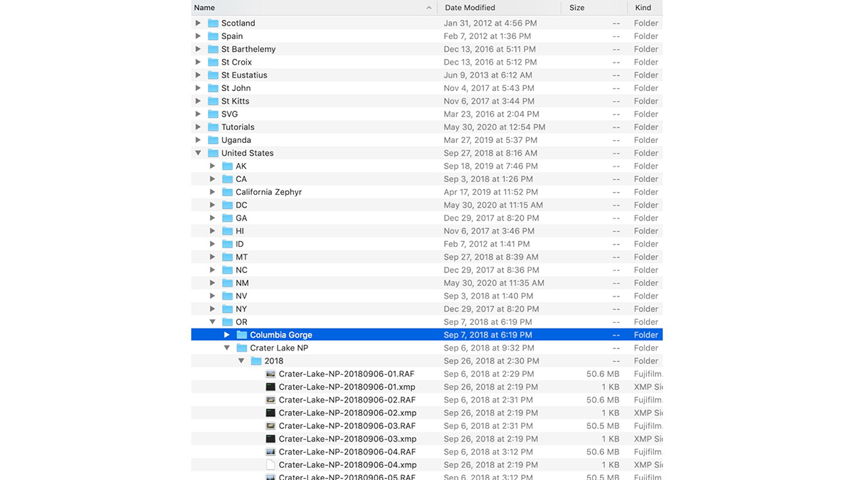travel photographer folder organization