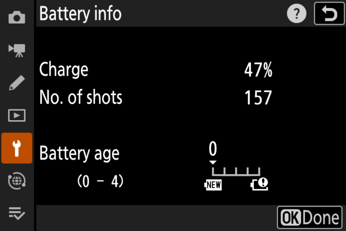 nikon z battery info screen