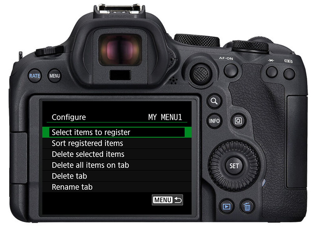 canon my menu configure page