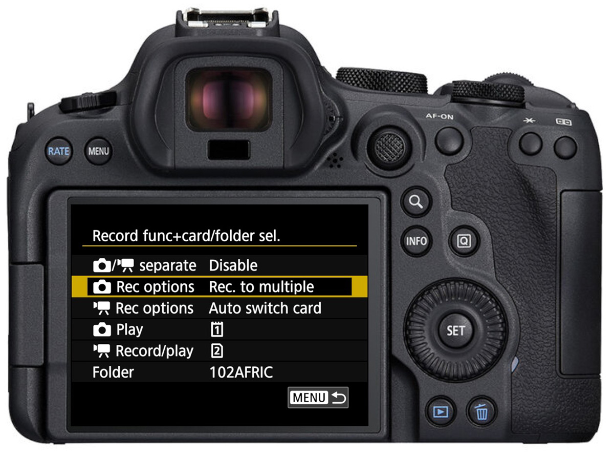 canon dual card slot setup
