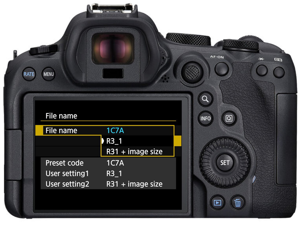 canon r custom file name