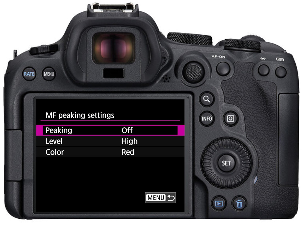 canon r manual focus peaking menu