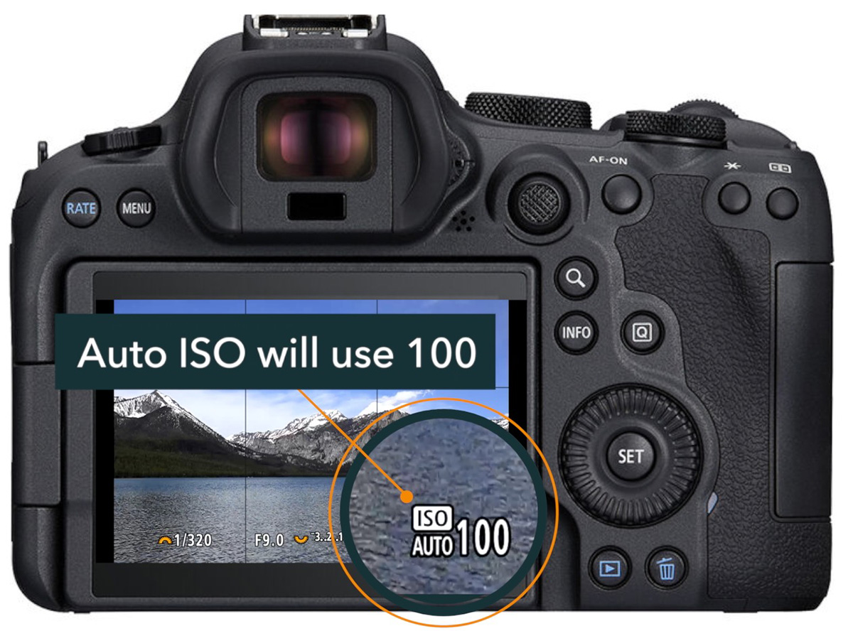 canon r auto iso display