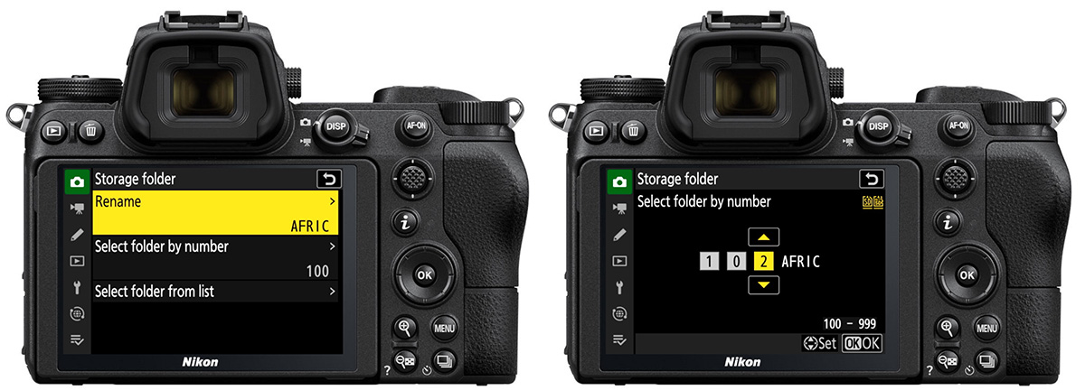 nikon z custom folder